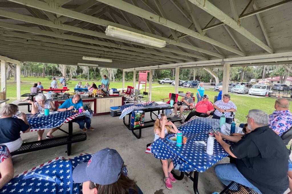 July 4th church picnic in a covered pavilion.